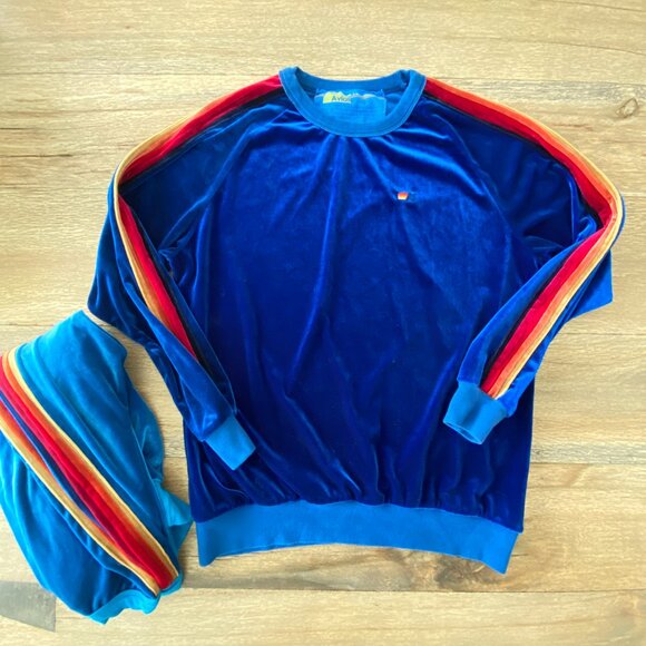 AVIATOR NATION CLASSIC VELVET Crewneck Sweatshirt size XL in Deep Royal Blue π - Picture 2 of 9